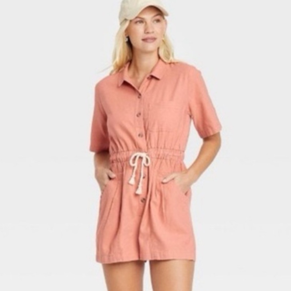 Universal Thread from Target Peach Romper Linen Rayon Blend XL Like New